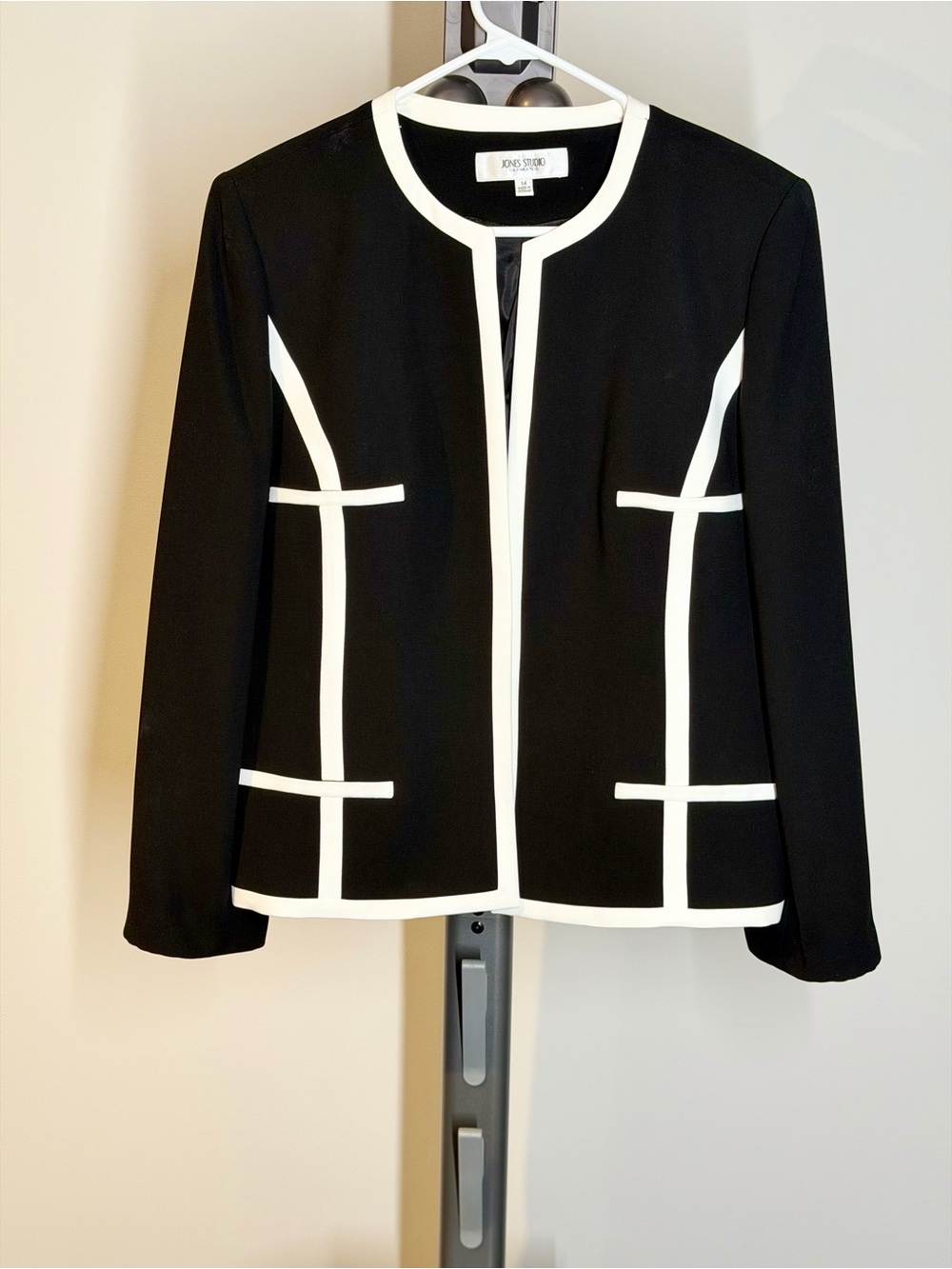 Nine West Black Jacket with White Trim Open-Front Blazer